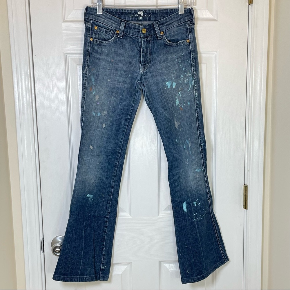 7 For All Mankind A Pocket Bootcut Jeans Paint Splatter Vintage Y2K Womens 27